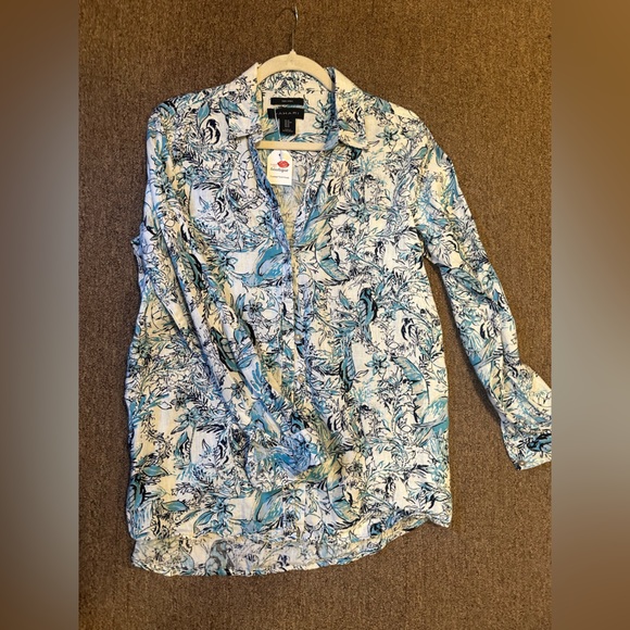 Tahari linen medium long sleeve blouse button down top - Picture 9 of 9